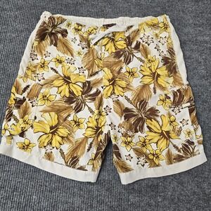 Mossimo Floral Board Shorts‎ Mens Large Hawaiian Swim Trunks Yellow Brown